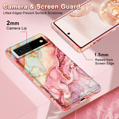 Btscase for Google Pixel 6 Case, Gold Glitter Bling Marble Pattern Hard PC Slim Fit Shockproof Full Body Rugged Drop Protective Women Girls Cover ...