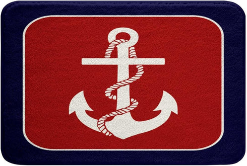 Feelyou Anchor Decor Red Blue White Bathroom Rugs 16"x24" Stripes Ocean Bath Rugs for Shower Tub Nautical Themed Bath Mats for Bathroom Non-slip N...
