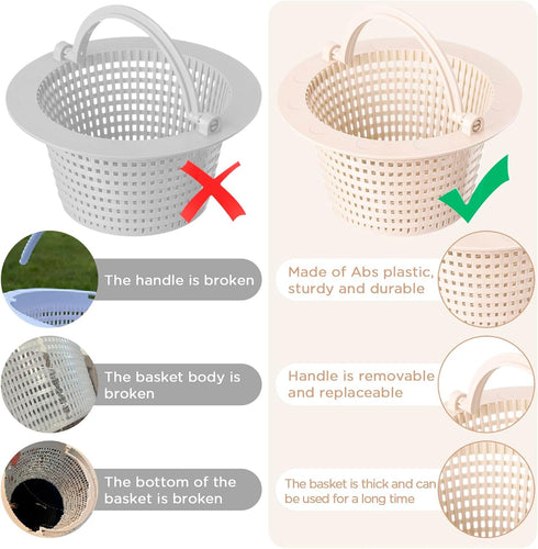 2 Pcs Pool Skimmer Basket with Handle, Leaves Removal Swimming Pool Filter Replacement Basket, Plastic Pool Strainer Basket for Swimming Pools Cle...