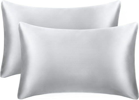EXQ Home Satin Pillowcase for Hair and Skin,Grey Pillow Cases King Size Pillow Case Set of 2 Satin Pillow Covers with Envelope Closure Silver Grey...