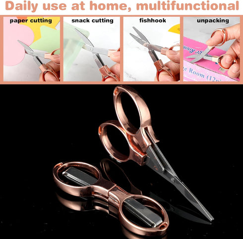 2 Pcs Folding Scissors, Portable Travel Scissors, Safe Small Scissors Stainless Steel Retractable Mini Scissors Glasses-Shaped Telescopic Cutter f...