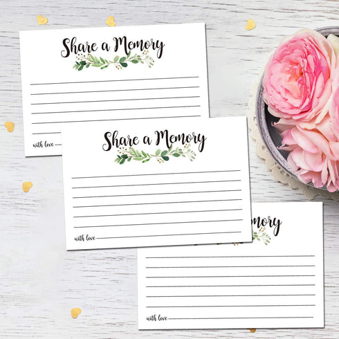 Greenery Share a Memory Cards, Funeral Guest Book, Memory Card for Celebration of Life, Graduation, Wedding, Retirement, Going Away Party, Pack of...