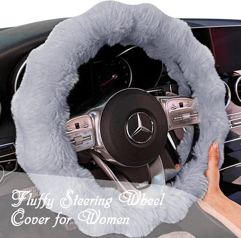 Luxury Fluffy Winter Car Steering Wheel Cover for Women, YUNXNYC Fuzzy Cute Steering Wheel Cover Soft Warm Furry Auto Plush Fur Vehicle Steering W...