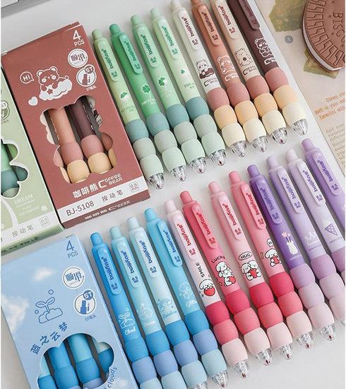 4 Pcs Cute Gel Pens Aesthetic Retractable Pens Blue Soft Grip Pen 0.5mm Black Ink Pen Kawaii Office School Pens Supplies for Girls Boys Women Men ...