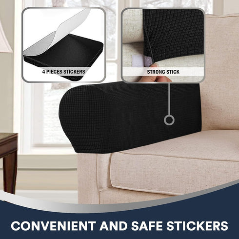 Stretch Sofa Arm Covers Spandex Jacquard Anti-Slip Couch Armrest Protector for Sofa Couch Chair Recliner, Set of 2, Black...