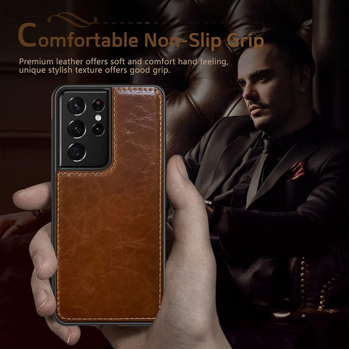 LOHASIC for Galaxy S21 Ultra Case, 5G Premium Luxury Leather Business Slim Fit Style Classic Full Body Protective Cover Phone Men Cases for Samsun...