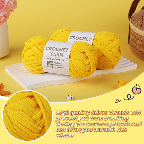 2 Pack T-Shirt Yarn Set?Yellow Knitting Crochet T Shirt Yarn?Tshirt Yarn Kit for Crocheting, Ribbon Cotton Yarn, Knitting Yarn Ball......