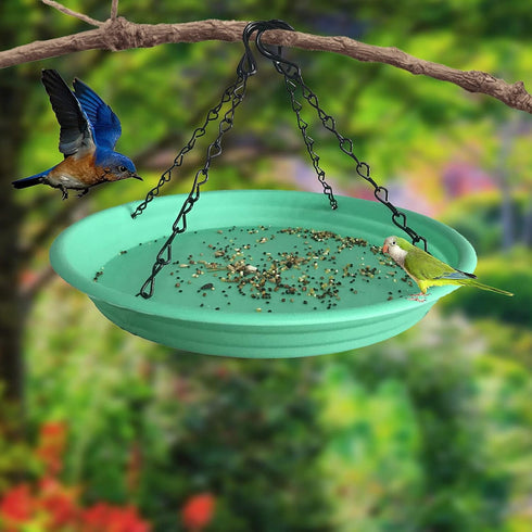 Large Hanging Bird Feeder Tray, Platform Seed Tray for Bird Feeders, Outdoor Garden Decoration for Backyard Attracting Wild Birds - Green...