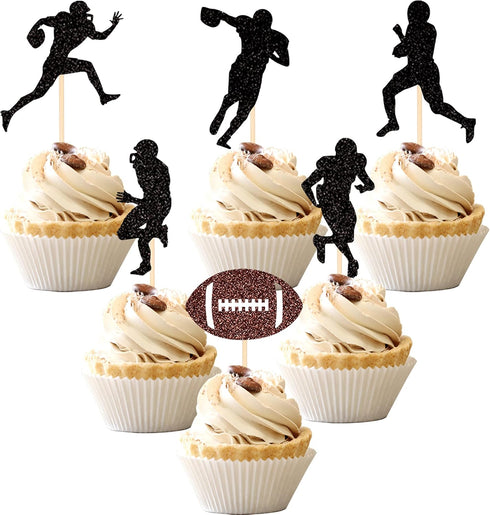 36 PCS Rugby Ball Cupcake Toppers Football Players Sport Cupcake Picks Super Rugby Sports Theme Baby Shower Birthday Party Cake Decorations Suppli...