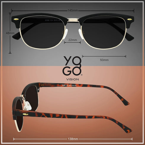 Yogo Vision Polarized Sunglasses for Women Men Semi Rimless Retro Classic Trendy Sunglasses 100% UV Protection (3Pack)...