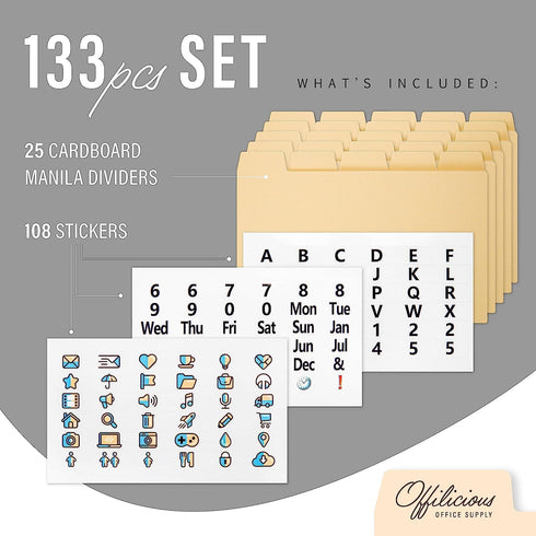 25 Manila Index Card Dividers 4x6 - Index Card Organizer Dividers with Tabs & 108 Stickers for Index Cards 4x6 - Recipe Card Dividers, Note Card O...