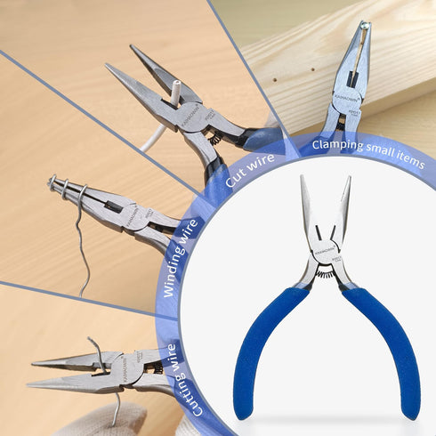 Mini Needle Nose Pliers 5"-5 Pack KAIHAOWIN Small Long Nose Pliers with Wire Cutters, Spring Loaded Thin Needle Nose Pliers, Precision Pliers Set ...