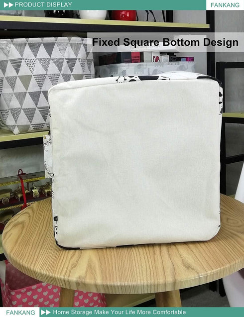 FANKANG Square Nursery Hamper Storage Bins Canvas Laundry Basket Foldable with Waterproof PE Coating Storage Baskets Gift Baskets for Children, Of...