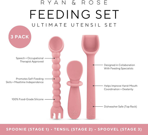 Ryan & Rose Ultimate Utensil Set of 3 Silicone Baby Spoons Silicone baby feeding set for baby led weaning, baby spoons self feeding 6 months, baby...
