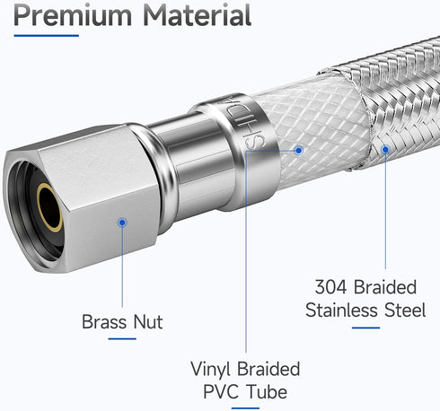 JUWO 16" Faucet Supply Line Extension, 3/8" x 3/8" Comp Stainless Steel Faucet Extension Hose Connector, For Large Sink or Longer Distance Extenti...