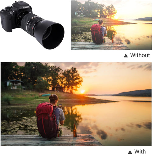 Reversible Lens Hood Shade Protector for Canon EF 75-300mm f/4-5.6 III USM & EF-S 55-250mm f/4-5.6 is II Lens Replaces ET-60 On Canon EOS 5D Mark ...
