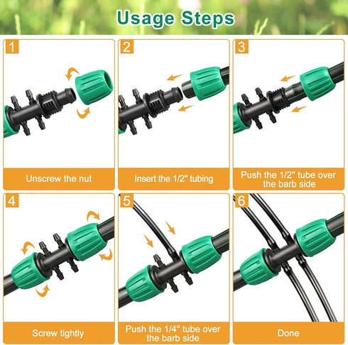 Drip Irrigation Fittings, 10 Pcs Lock Barbed Tee for 1/2 to 1/4 Inch Vinyl Tubing, Drip Line Parts 6-Way Tees Irrigation Connectors for Drip Sprin...