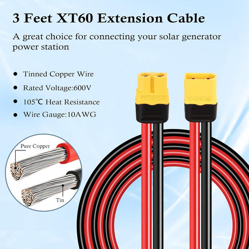 2PCS XT60 Extension Cable 10AWG 3FT XT60 to XT60 Cable with Male to Female Connector for Portable Power Station Solar Panel RC Battery...