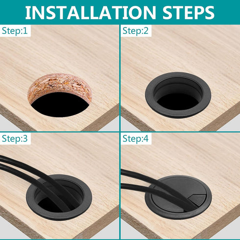 5Pcs 2-3/8" / 60mm Computer Desk Grommet, Plastic Round Desk Grommet Hole Wire Cover Organizer, Black...