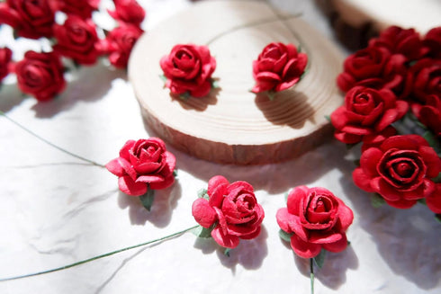 100 pcs mini paper flowers red color 18 mm mulberry paper flower scrapbooking wedding card supplies embellishment mini paper roses for crafts...