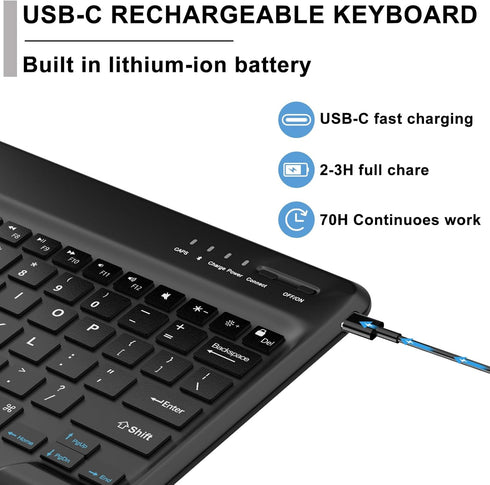 SENGBIRCH Bluetooth Keyboard for iPad Pro (13-inch, 12.9 inch), iPad Air 13-inch, Samsung Galaxy Tablet, Xiaomi, Wireless QWERTY Layout, USB-C Rec...