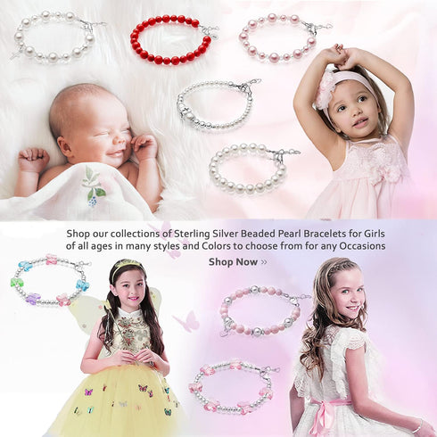 Delicate Sterling Silver Bracelets for Girls with High End White European Simulated Pearls, Elegant Girls Jewelry, Pearl Bracelet for Birthday Gif...