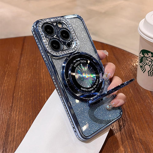 Fycyko Magnetic Case for iPhone 13 Pro Max with Holder Stand,Rhinestone Glitter Plated Bling Luxury Phone Case?Compatible with MagSafe? Shockproof...