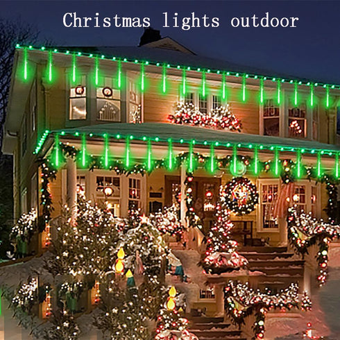 Kwaiffeo Halloween Lights Outdoor, Meteor Shower Lights for Halloween Decorations Christmas Party St. Patrick's Day, UL Plug, Green Christmas Ligh...