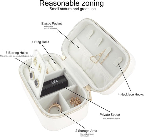 Small Jewelry Travel Case for Women & Girls Mini Leather Jewelry Box Is Portable Jewelry Case Travel For Fine Jewelry, White Travel Jewelry Case O...