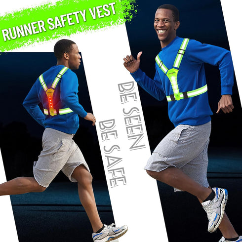Led Reflective Vest Running Gear, Light Up Vest for Night Walking, High Visibility USB Rechargeable Adjustable Running Lights for Runners Walkers ...