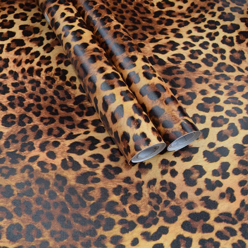 Self Adhesive Vinyl Leopard Print Shelf Liner Contact Paper for Walls Cabinets Dresser Drawer Furniture Table Desk Decal 17.7X117 Inches...
