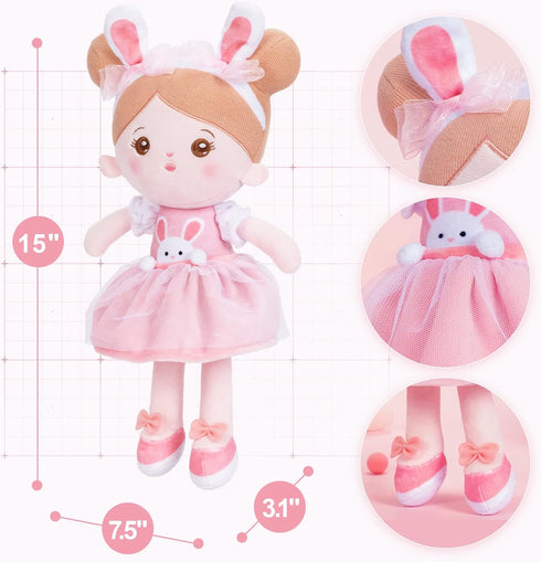 OUOZZZ Soft Baby Doll for Girls - My First Baby Doll Birthday Gifts for Girls Plush Rag Dolls Bunny Pink Dress Toy for Toddlers Kids Infants 15"...