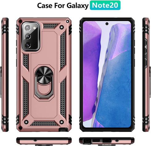 for Samsung Galaxy Note 20 Case, Note20 5G Case with HD Screen Protectors, Military-Grade Metal Ring Holder Kickstand 15ft Drop Tested Shockproof ...