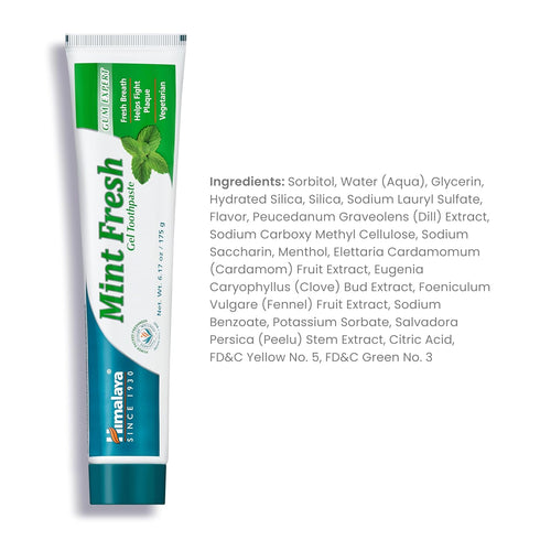Himalaya Mint Fresh Gel Toothpaste, Fluoride Free to Reduce Plaque & Brighten Teeth, 6.17 oz...