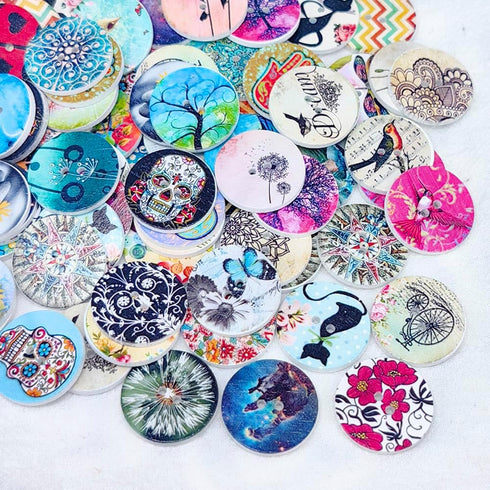 Libiline 100pcs 20/25/30mm Mix Pattern Wood Buttons 4 Holes Craft Clothes Sewing Button (25mm(1"), Multi-color)...