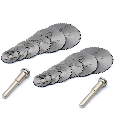14Pcs Circular Saw Disc Set, HSS Saw Discs Wheel Cutting Blades with 1/4" Shank Mandrel for Dremel Rotary Tools (22mm, 25mm, 32mm, 35mm, 44mm, 50m...