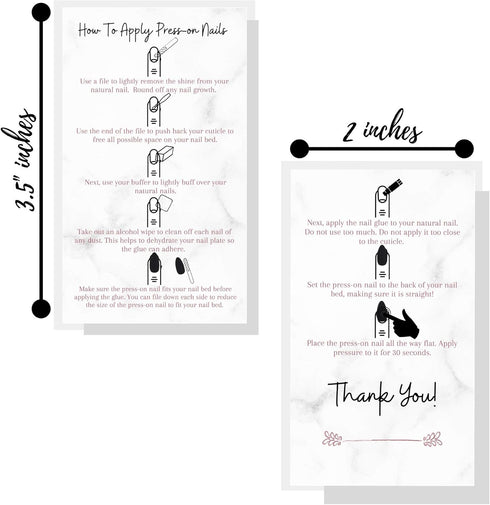 Press-On Nail Application Instructions Cards | 50 Pack | 2x3.5" inch Business Card Size | DIY Press-On Nail Kit | Marble with Rosey Gold Design...