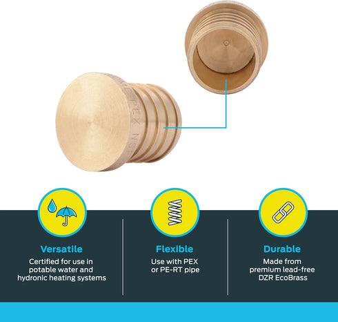SharkBite 1 Inch Crimp Plug, Brass Plumbing Fitting, PEX Pipe, PE-RT, UC520LFA...