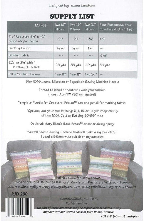 RJ Designs Jelly Roll Pillows&PlacmtsPtrn, 1 Count (Pack of 1)...