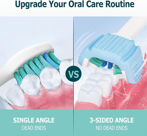 Cagu Three-Sided Toothbrush Heads with Tongue Brush Compatible with Philips Sonicare Replacement Brush Head, U-Shaped Brush Head Fits All Philips ...