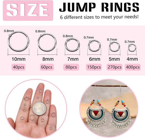 TOAOB 1000pcs Jump Rings for Jewelry Making Stainless Steel Open Jump Rings Connectors for DIY Crafts Necklaces Bracelets Keychains 4mm 5mm 6mm 7m...