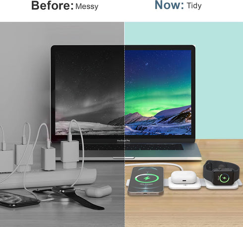 3 in 1 Magnetic Foldable Wireless Charger, Ankilo Wireless Charging Station for Travel, Compatible with iPhone 15/14//13/12, Apple Watch, AirPods ...