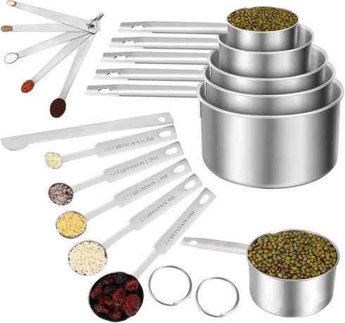 Measuring Cups and Spoons Set of 16,5 Nesting Metal Measuring Cups and 5 Measuring Spoons,1 Leveler and 5 Mini Measuring Spoons for Cooking,Baking...