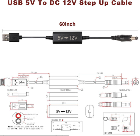 5V to 12V Step Up DC Converter,5V USB to 12V DC Step Up Cable - 5FT 1.2A Boost Voltage Transformer Power DC 5.5 * 2.1MM Converter,Compatible with ...