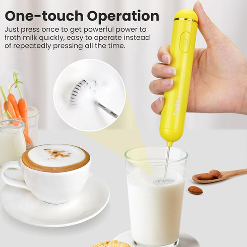 Handheld Milk Frother, Battery Operated Electric Foam Maker and Mixer for Drinks (Yellow)...