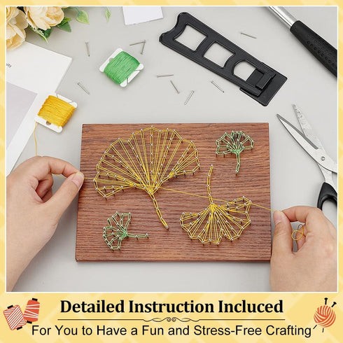 INFUNLY Leaves String Art Kit Creative Handmade Kit for DIY Lovers DIY Malachite Dance Craft Kit for Adult Beginners Wooden Frame Board with Pre P...
