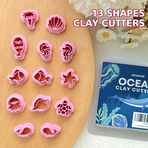 Keoker Ocean Animal Clay Cutters, Sea Animal Clay Cutters for Polymer Clay Jewelry, 12 Shapes Animal faces Clay Earring Cutters, Small Earring Cut...