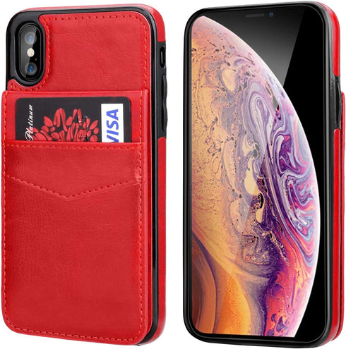 KIHUWEY Compatible with iPhone X/Xs Case Wallet with Credit Card Holder, Premium Leather Magnetic Clasp Kickstand Heavy Duty Protective Cover for ...