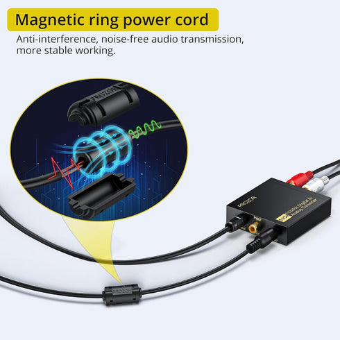 PROZOR 192Khz Digital to Analog Audio Converter Support 5.1CH Optical to RCA Converter with Magnetic Ring Power Cord Digital Toslink SPDIF to Anal...