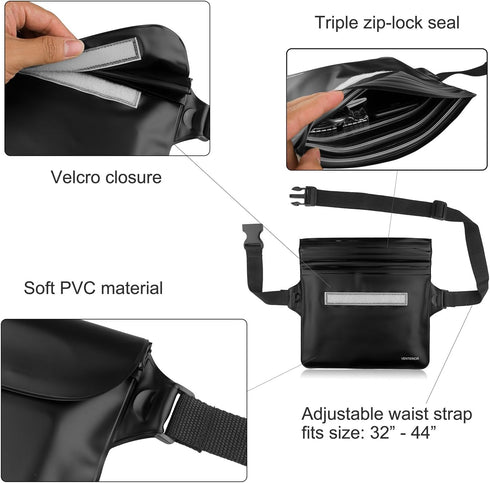 Waterproof Waist Pouch 2-Pack | Beach Accessories Dry Bag Waterproof Fanny Pack for Swimming Snorkeling Sailing Kayaking Beach Pool Water Parks | ...